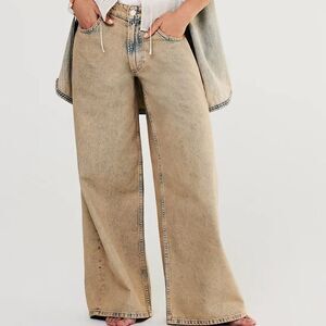 NWOT Free People Waterfalls Baggy Wide Leg Jeans Denim Low Slung Zip Cotton
